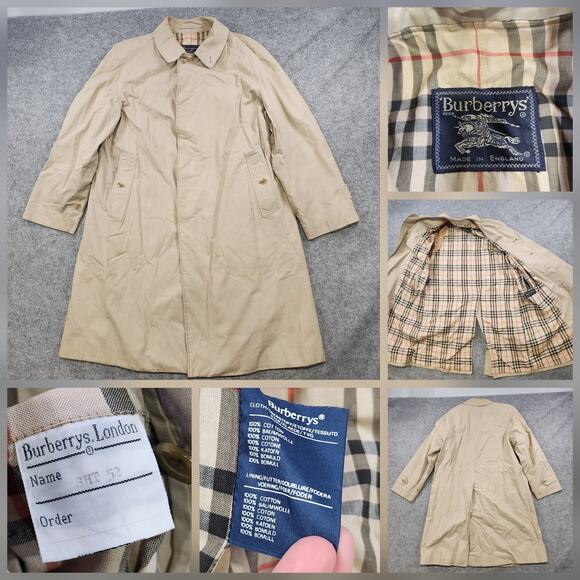 Vintage Burberrys Trench Coat Mens 52 Large Beige England Cotton 90s Jacket - Picture 1 of 16